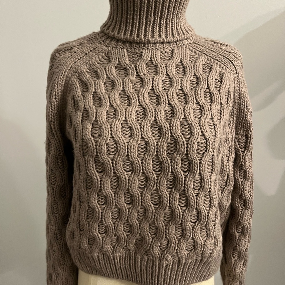 H&M Brown Cowl Neck Cable Knit Sweater